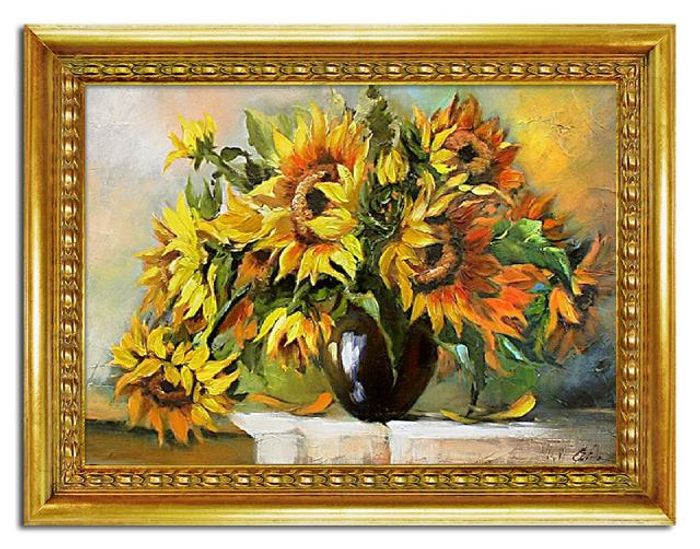 Sonnenblumen - Blumen Pflanzen Bilder Gemälde Ölbilder Ölbild Mit Rahmen G02137