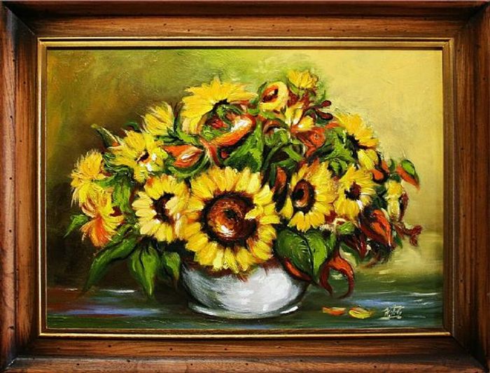 Sonnenblumen - Blumen Pflanzen Bilder Gemälde Ölbilder Ölbild Mit Rahmen G03343