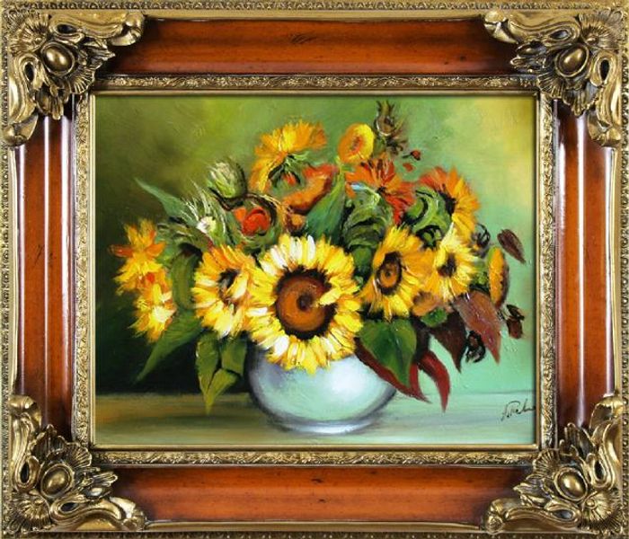 Sonnenblumen - Blumen Pflanzen Bilder Gemälde Ölbilder Ölbild Mit Rahmen G03767