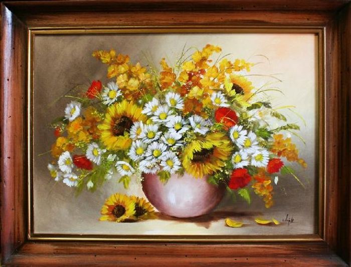 Sonnenblumen - Blumen Pflanzen Bilder Gemälde Ölbilder Ölbild Mit Rahmen G04168