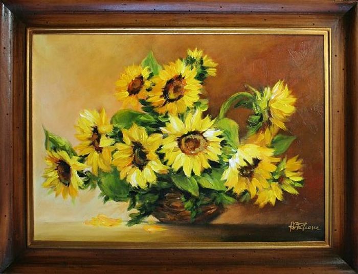 Sonnenblumen - Blumen Pflanzen Bilder Gemälde Ölbilder Ölbild Mit Rahmen G05475
