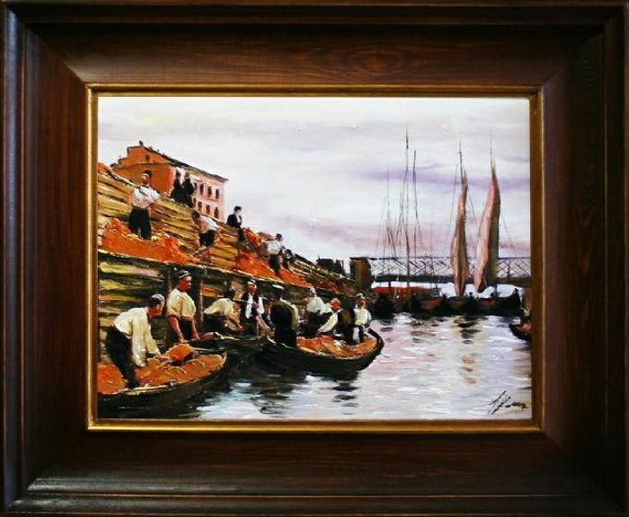 Gemälde Ölbild Ölbilder Rahmen Barock Bilder Port Hafen Fischer Ölgemälde Bild