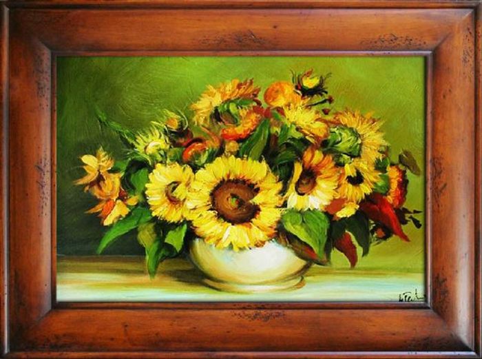 Sonnenblumen - Blumen Pflanzen Bilder Gemälde Ölbilder Ölbild Mit Rahmen G05789