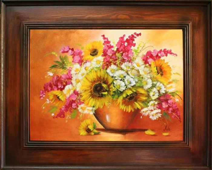 Sonnenblumen - Blumen Pflanzen Bilder Gemälde Ölbilder Ölbild Mit Rahmen G15187