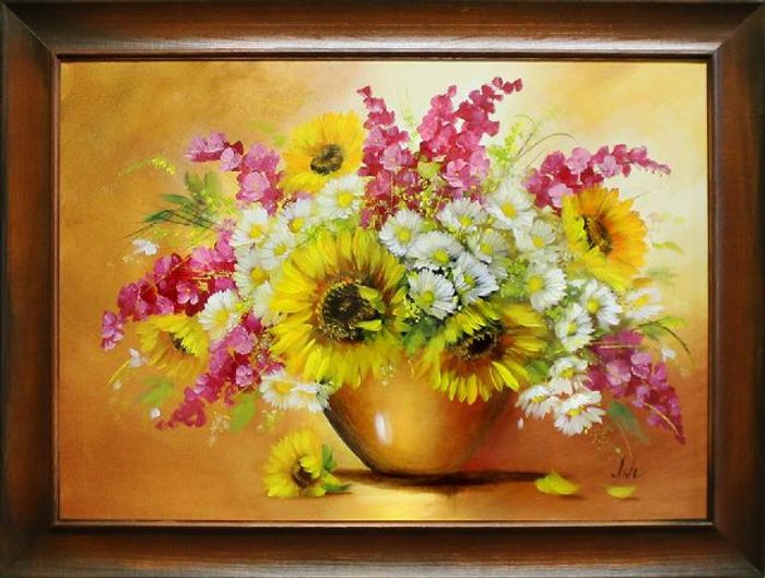 Sonnenblumen - Blumen Pflanzen Bilder Gemälde Ölbilder Ölbild Mit Rahmen G15978