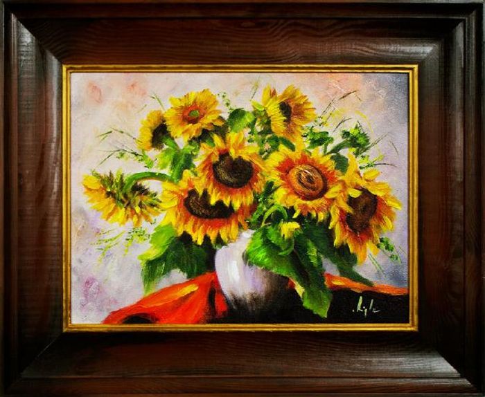Sonnenblumen - Blumen Pflanzen Bilder Gemälde Ölbilder Ölbild Mit Rahmen G16083