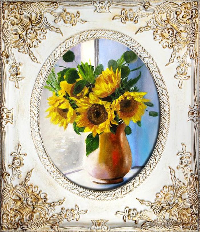 Sonnenblumen - Blumen Pflanzen Bilder Gemälde Ölbilder Ölbild Mit Rahmen G16710