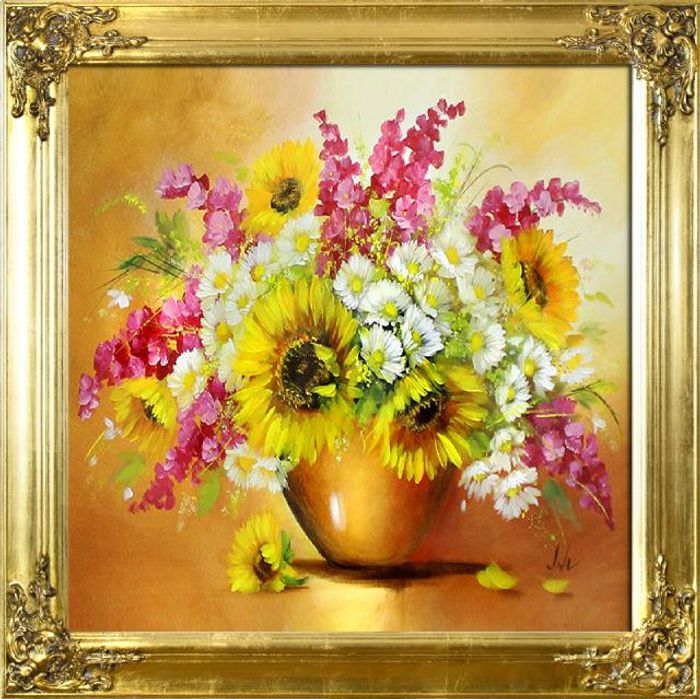 Sonnenblumen - Blumen Pflanzen Bilder Gemälde Ölbilder Ölbild Mit Rahmen G16726