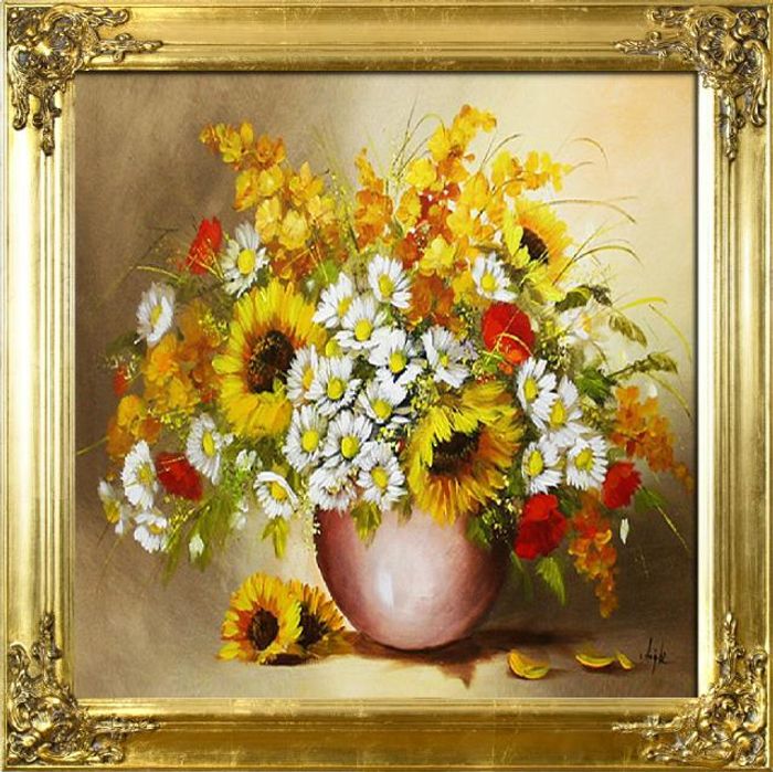 Sonnenblumen - Blumen Pflanzen Bilder Gemälde Ölbilder Ölbild Mit Rahmen G16737