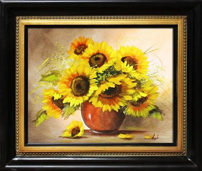 Sonnenblumen - Blumen Pflanzen Bilder Gemälde Ölbilder Ölbild Mit Rahmen G17363