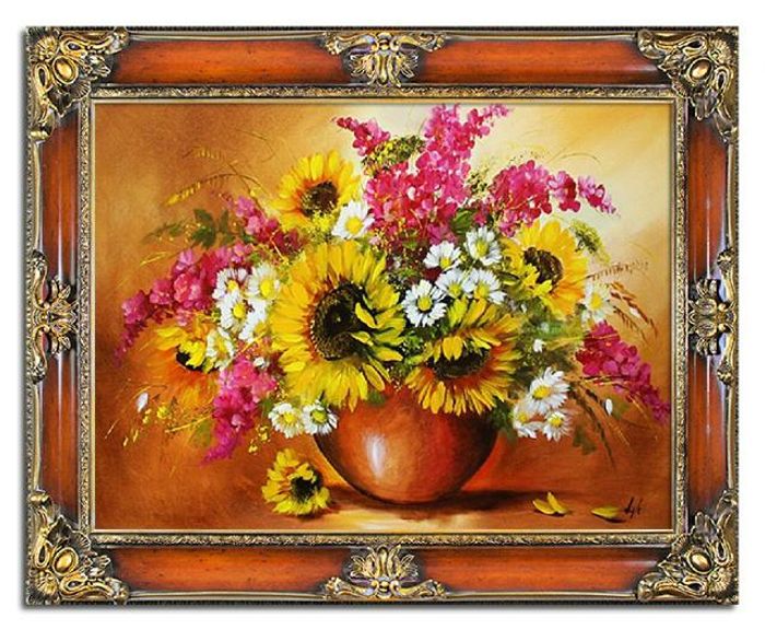 Sonnenblumen - Blumen Pflanzen Bilder Gemälde Ölbilder Ölbild Mit Rahmen G93885