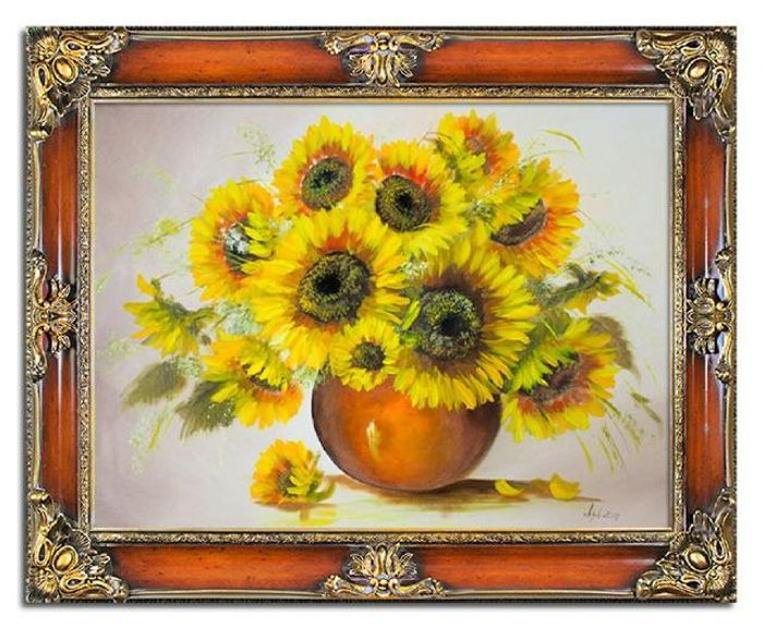 Sonnenblumen - Blumen Pflanzen Bilder Gemälde Ölbilder Ölbild Mit Rahmen G93888