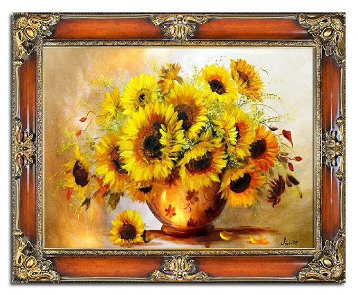 Sonnenblumen - Blumen Pflanzen Bilder Gemälde Ölbilder Ölbild Mit Rahmen G93902