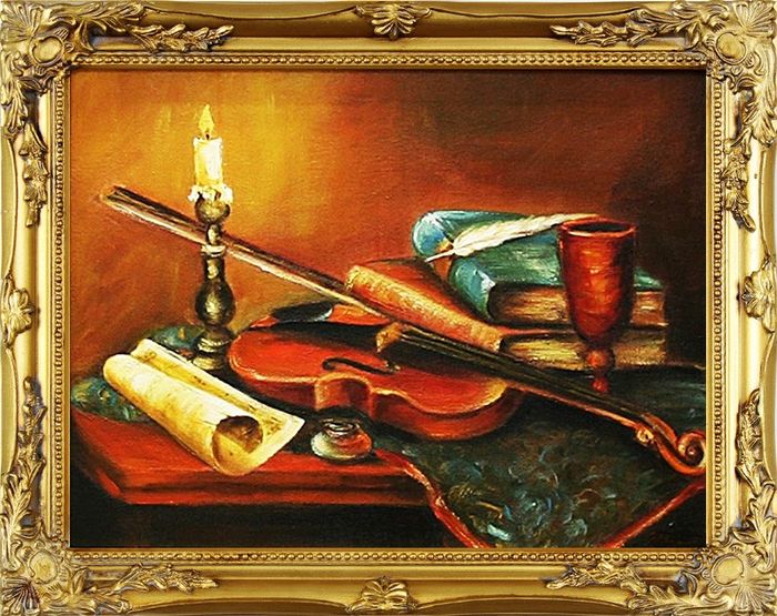 Gemälde Geige Violine Handarbeit Ölbild Bild Ölbilder Rahmen Bilder G02626