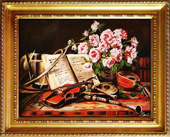 Gemälde Musikinstrumente Handarbeit Ölbild Bild Ölbilder Rahmen Bilder G02688
