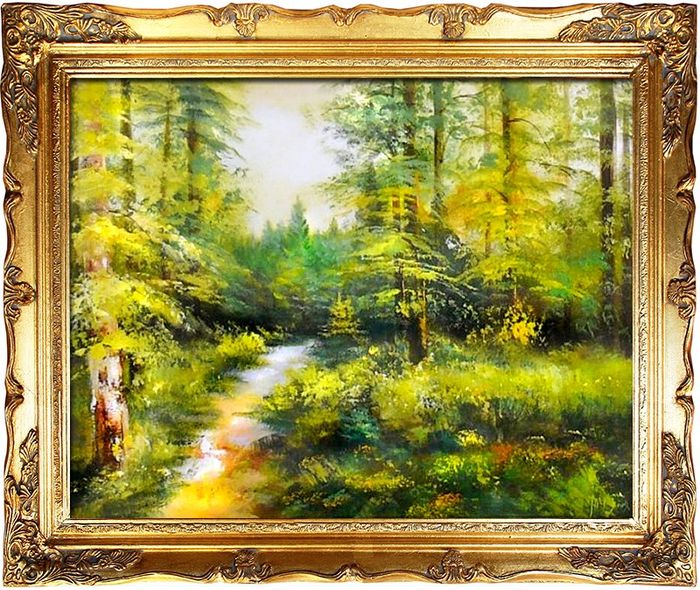 Gemälde Natur Wald Fluss Handarbeit Ölbild Bild Ölbilder Rahmen Bilder G00610