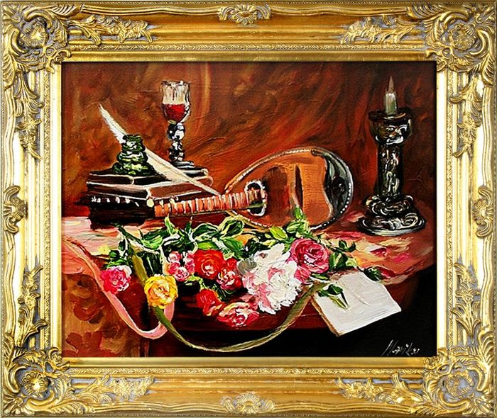 Gemälde Geige Violine Handarbeit Ölbild Bild Ölbilder Rahmen Bilder G02630