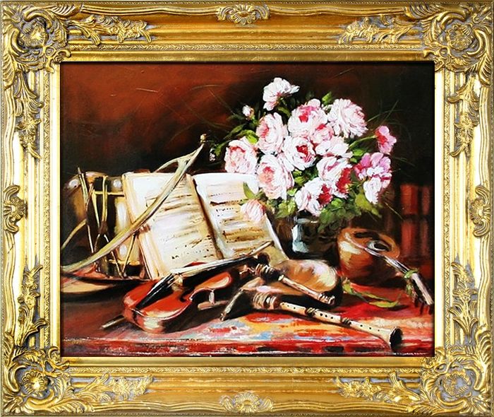 Gemälde "Musikinstrumente" Handarbeit Ölbild Bild Ölbilder Rahmen Bilder G02641