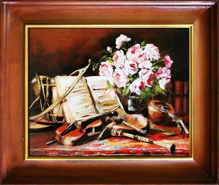 Gemälde Musikinstrumente Handarbeit Ölbild Bild Ölbilder Rahmen Bilder G02830