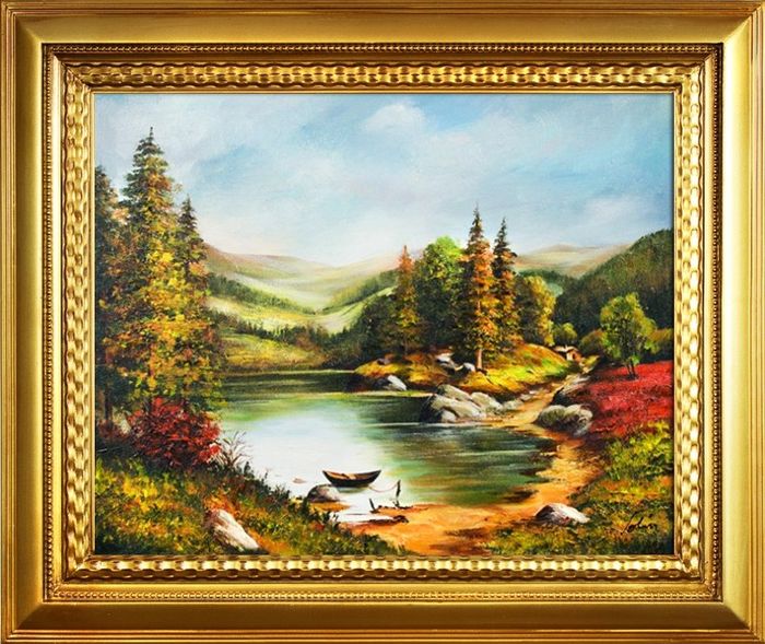Gemälde Natur Wald Fluss Handarbeit Ölbild Bild Ölbilder Rahmen Bilder G03980