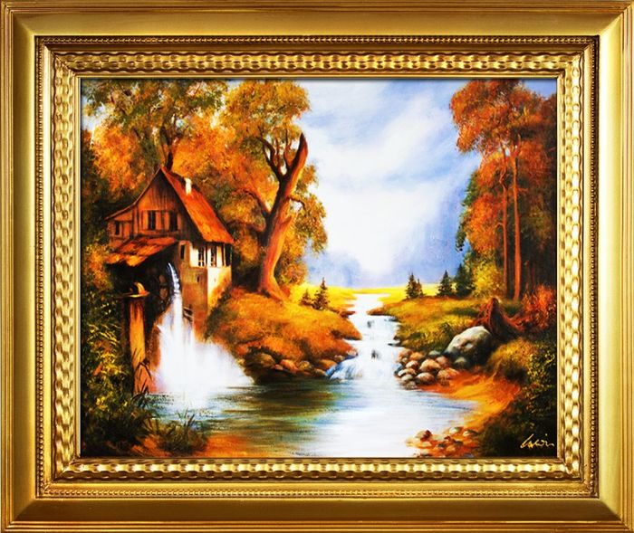 Gemälde Natur Wald Fluss Handarbeit Ölbild Bild Ölbilder Rahmen Bilder G04529