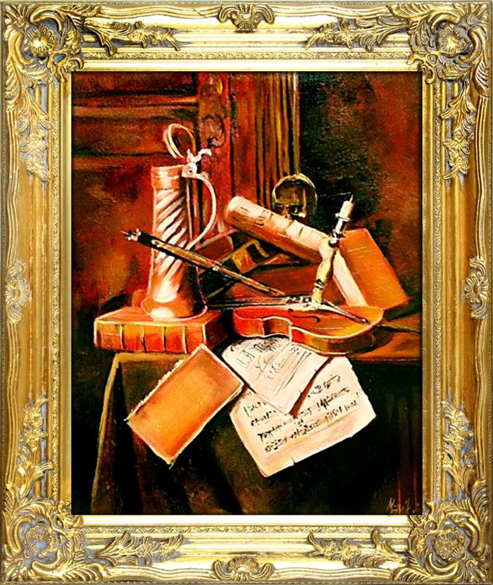 Gemälde Geige Violine Handarbeit Ölbild Bild Ölbilder Rahmen Bilder G05350