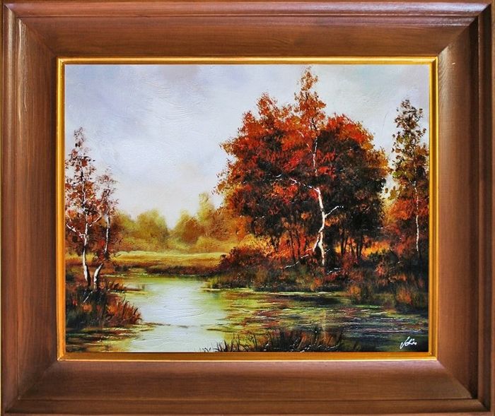 Gemälde Natur Wald Fluss Handarbeit Ölbild Bild Ölbilder Rahmen Bilder G05732