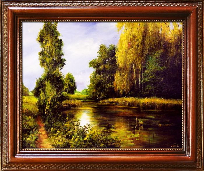 Gemälde Natur Wald Fluss Handarbeit Ölbild Bild Ölbilder Rahmen Bilder G06253