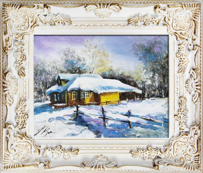 Gemälde Natur Winter Russland Handarbeit Ölbild Bild Ölbilder Rahmen Bilder