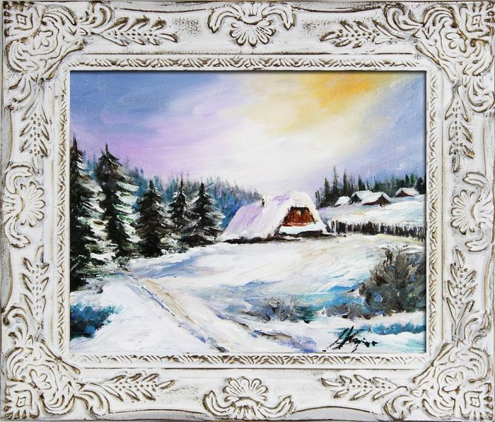 Gemälde Natur Winter Sibirien Handarbeit Ölbild Bild Ölbilder Rahmen Bilder