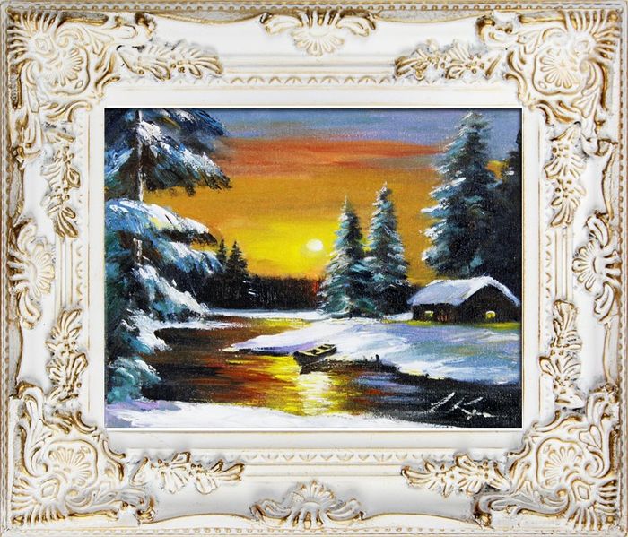 Gemälde Winter Sonne Natur Handarbeit Ölbild Bild Ölbilder Rahmen Bilder G16780
