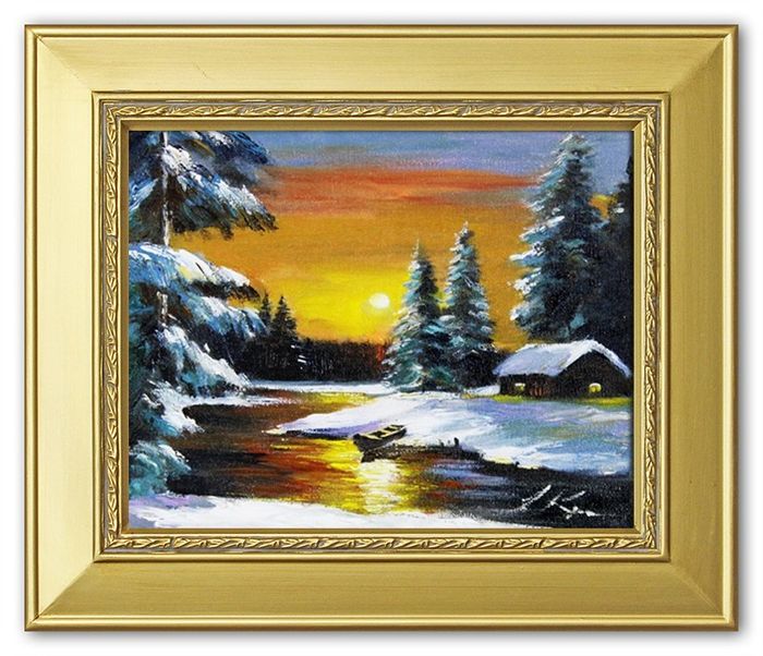 Gemälde Natur Winter Sonne Handarbeit Ölbild Bild Ölbilder Rahmen Bilder G16781