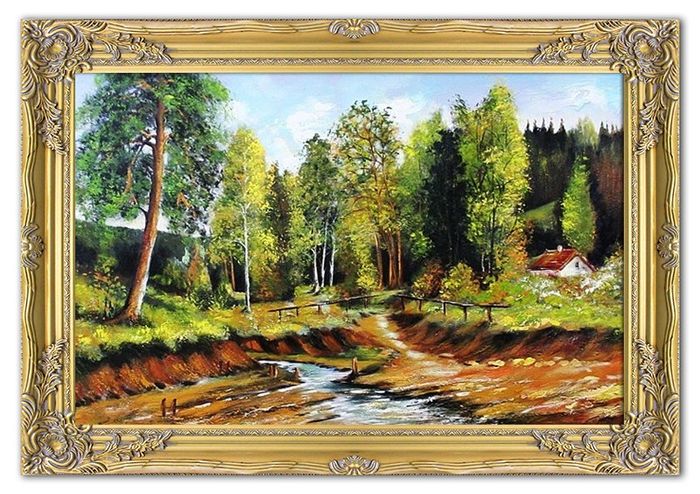 Gemälde Natur Wald Brücke Handarbeit Ölbild Bild Ölbilder Rahmen Bilder G02208