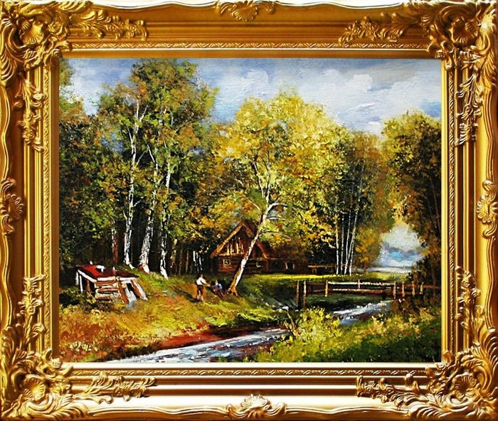 Gemälde Natur Wald Fluss Handarbeit Ölbild Bild Ölbilder Rahmen Bilder G02555