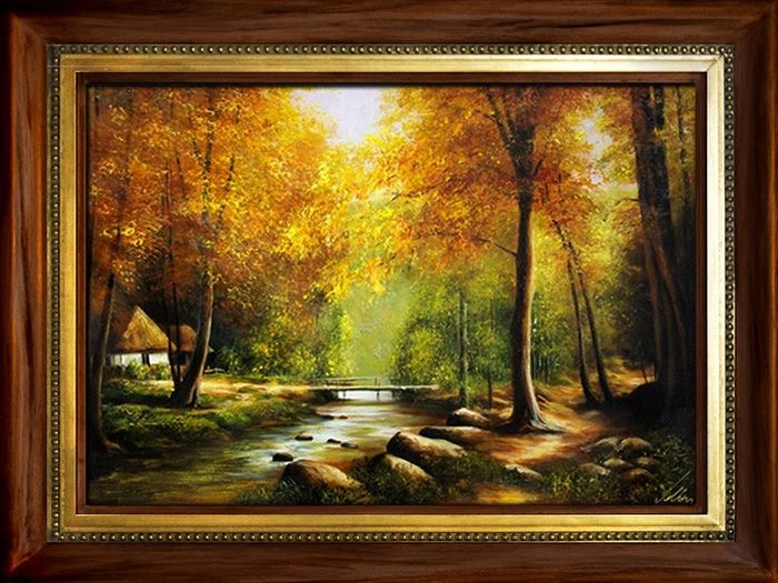 Gemälde Natur Wald Brücke Handarbeit Ölbild Bild Ölbilder Rahmen Bilder G94038