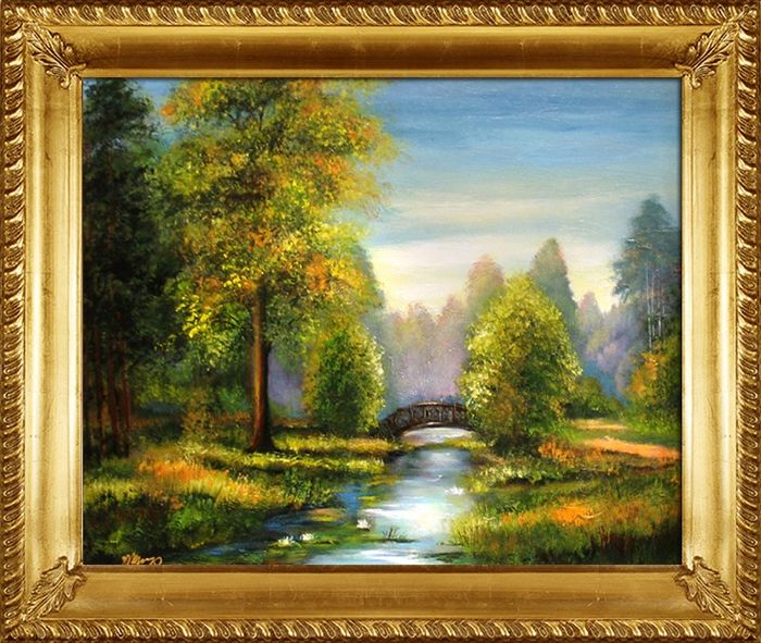 Gemälde Natur Wald Brücke Handarbeit Ölbild Bild Ölbilder Rahmen Bilder G94110