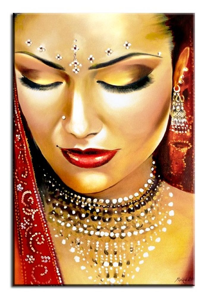 Inderin Indien Dame Erotik Echte Handarbeit Rahmen Öl Gemälde Bilder G00771