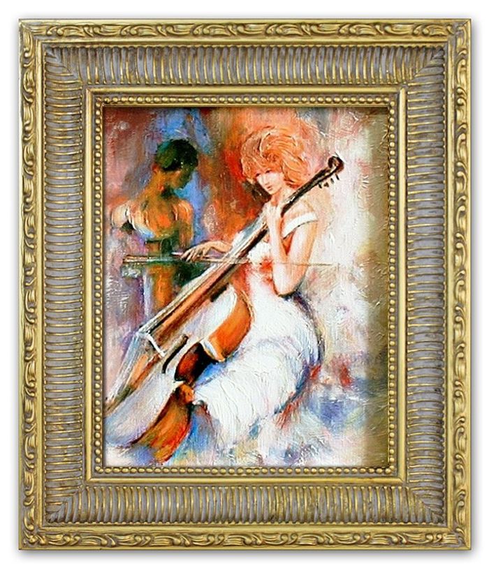 Gemälde Handarbeit Kontrabass Musik Ölbild Bild Ölbilder Rahmen Bilder G03281