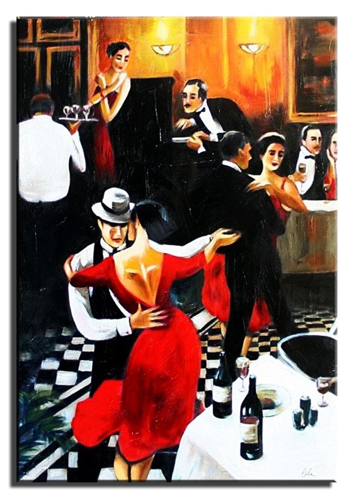 Tango Kaffee Tanz Schule Echte Handarbeit Rahmen Öl Gemälde Bild Bilder G03972