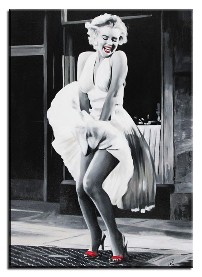 marilyn monroe Kleid Wind Erotik Echte Handarbeit Rahmen Öl Gemälde Bilder 04063
