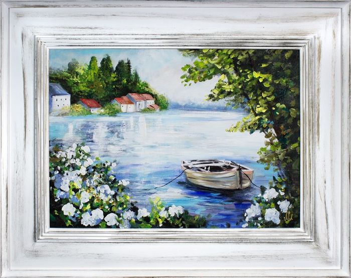 Gemälde See landschaft Handarbeit Ölbild Bild Ölbilder Rahmen Bilder G16356