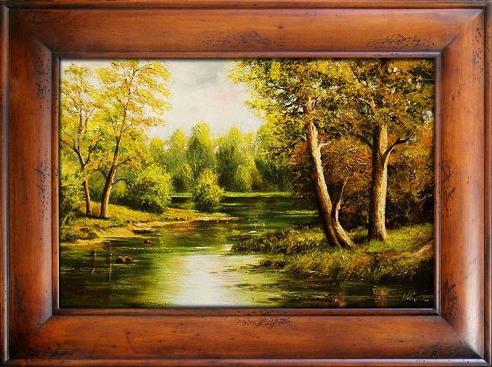 Gemälde Natur Fluss See Öl Handarbeit Ölbild Bild Ölbilder Rahmen Bilder G17341