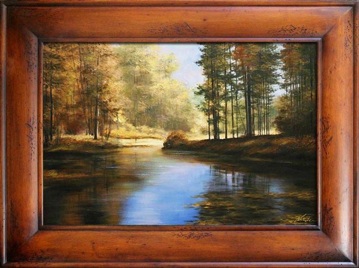 Gemälde Natur Wald Öl Handarbeit Ölbild Bild Ölbilder Rahmen Bilder G17344
