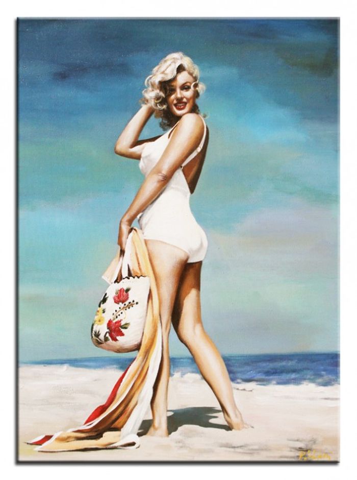 marilyn monroe Strand Sexy Echte Handarbeit Rahmen Öl Gemälde Bild Bilder G17410