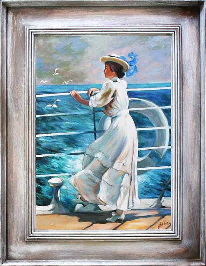 Titanic Junge Frau am Deck Echte Handarbeit Rahmen Öl Gemälde Bild Bilder G06724