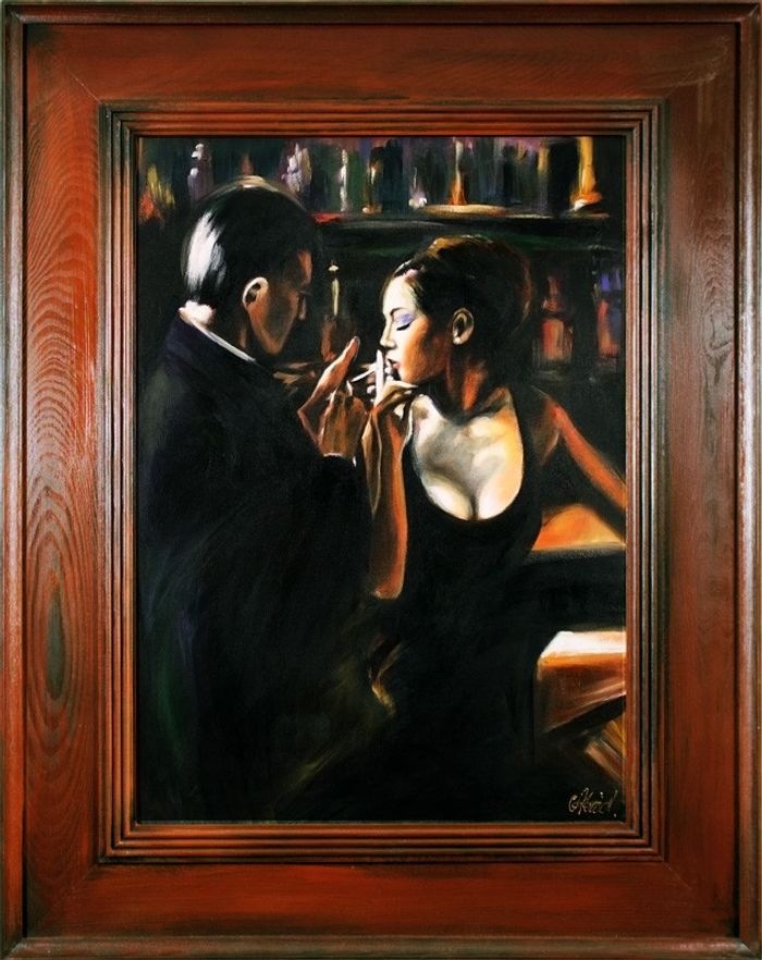Bar Restaurant Flirt Dame Echte Handarbeit Rahmen Öl Gemälde Bild Bilder G16436