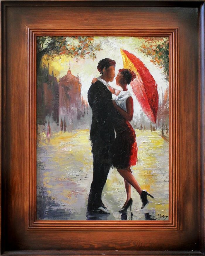 Spaziergang Paar Liebe Echte Handarbeit Rahmen Öl Gemälde Bild Bilder G17233