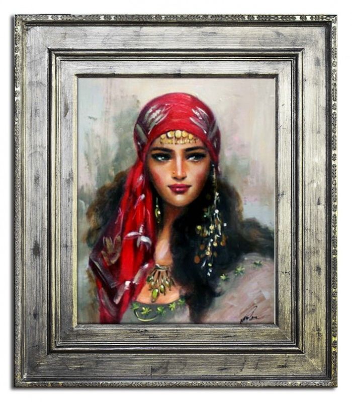 Portrait Roma Mädchen Sinti Echte Handarbeit Rahmen Öl Gemälde Bilder G17517
