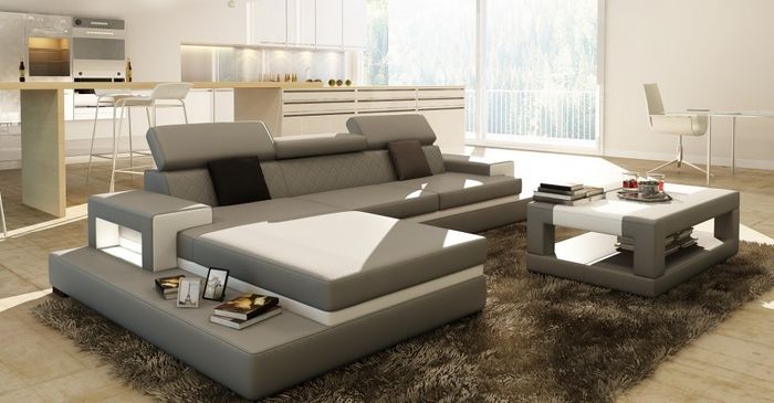 Ecksofa Polster Couch Sofa Wohnlandschaft Sitz Eck Garnitur Leder Textil Lazy