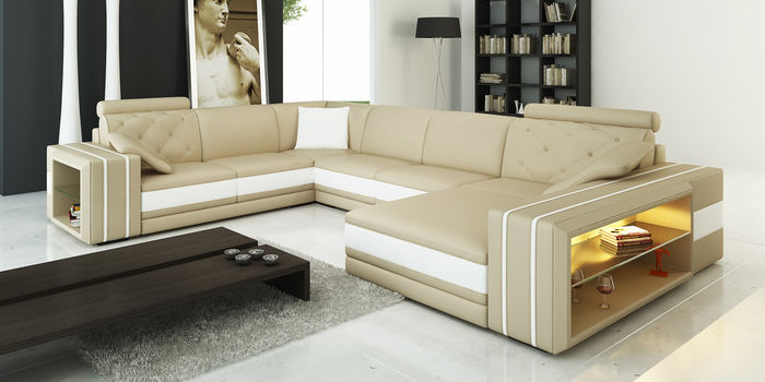 Moderne Ecksofa Couch Polster Ecke Wohnlandschaft XXL Design Ledersofa Wittlich